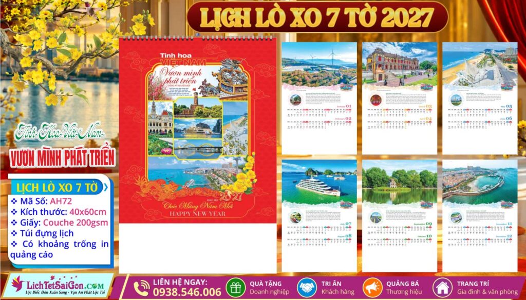 Lịch Lò Xo 7 Tờ - AH72 - Tinh Hoa Việt Nam Vươn Mình Phát Triển
