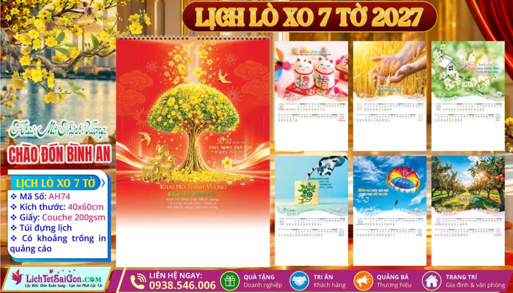 Lịch Lò Xo 7 Tờ - AH74 - Khai Mở Thịnh Vượng Chào Đón Bình An