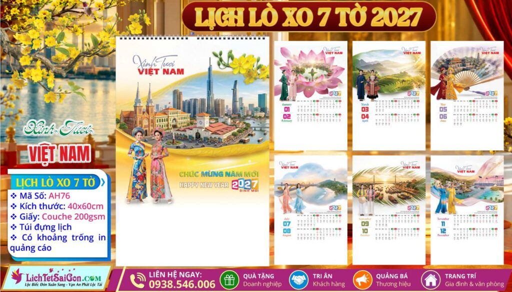 Lịch Lò Xo 7 Tờ - AH76 - Xinh Tươi Việt Nam