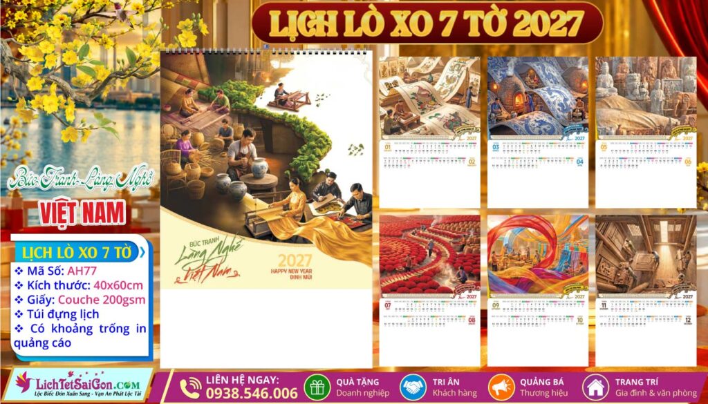 Lịch Lò Xo 7 Tờ - AH77 - Bức Tranh Làng Nghề Việt Nam