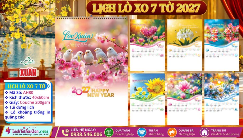 Lịch Lò Xo 7 Tờ - AH80 - Lộc Xuân