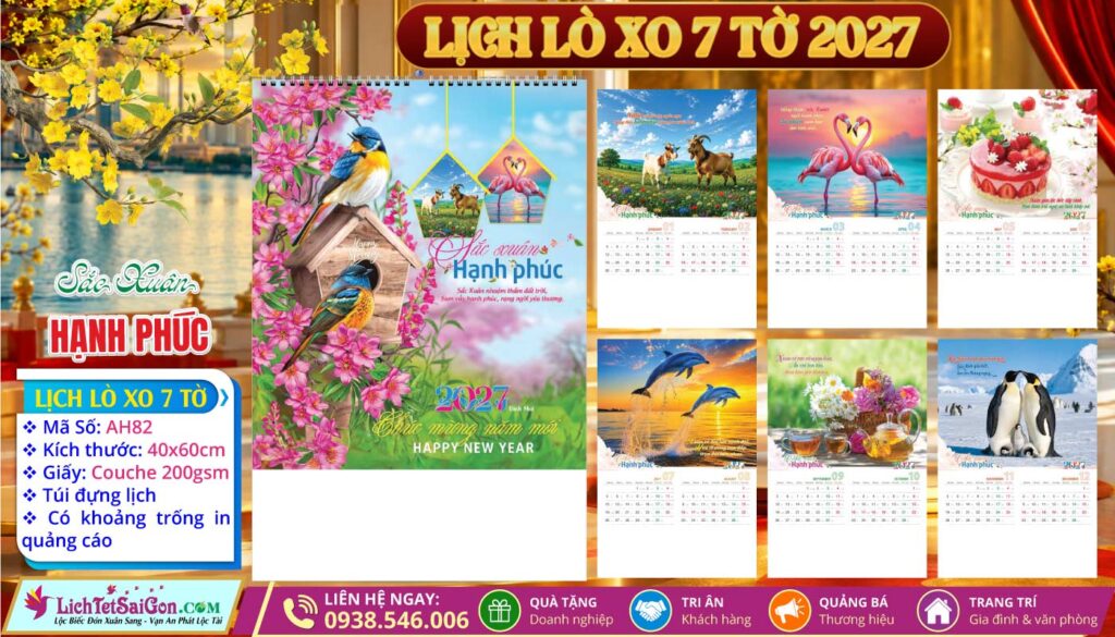 Lịch Lò Xo 7 Tờ - AH82 - Sắc Xuân Hạnh Phúc