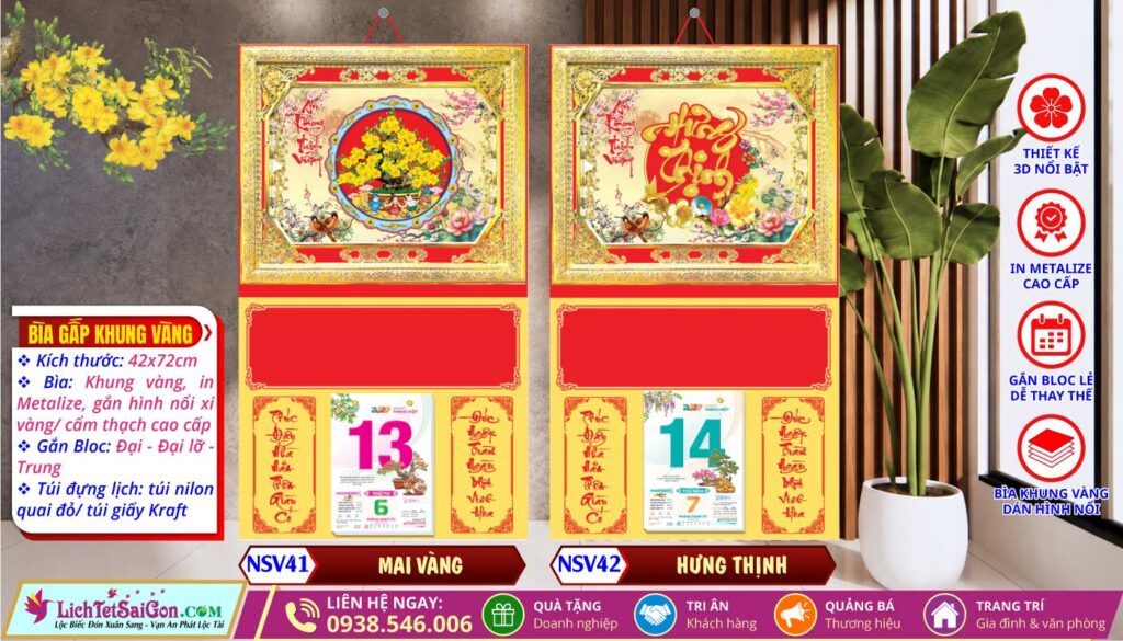 Bìa Khung Vàng (42x72cm) - NSV41 - Mai Vàng + NSV42 - Hưng Thịnh