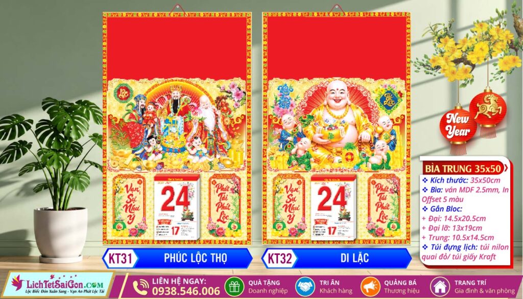 Bìa Trung (35x50cm) - KT31 - Phúc Lộc Thọ + KT32 - Di Lặc