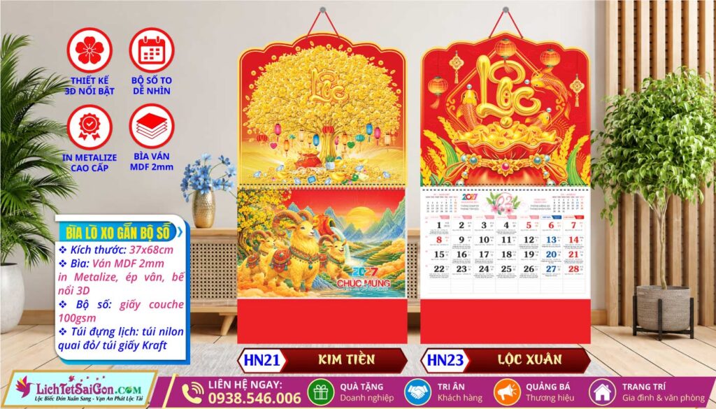 Lịch Lò Xo Giữa Bộ Số Bế Nổi - HN21 - Kim Tiền + HN23 - Lộc Xuân
