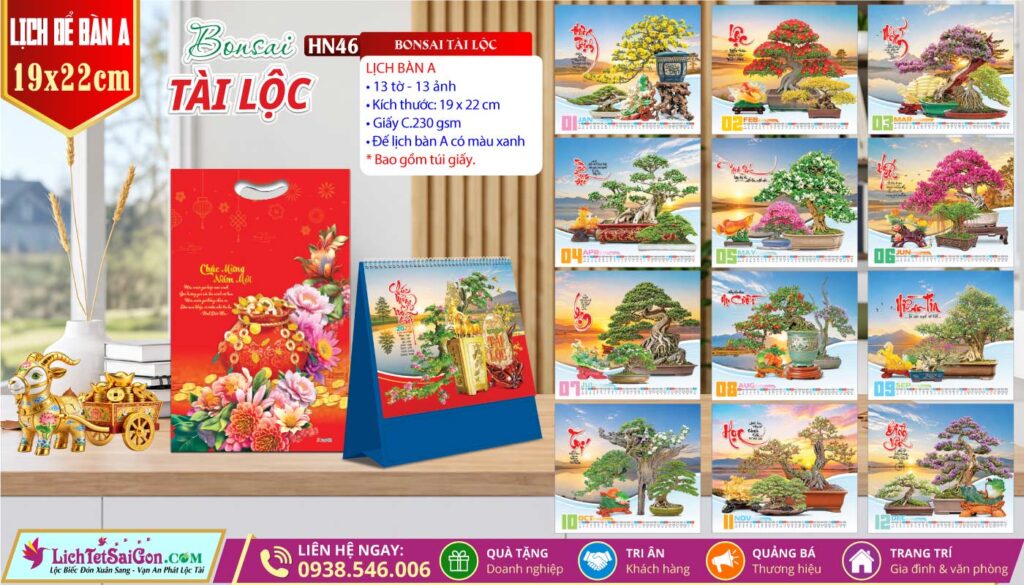 Lịch Để Bàn (19x22cm) - HN46 - Bonsai Tài Lộc