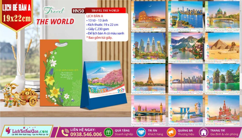Lịch Để Bàn (19x22cm) - HN50 - Travel The World