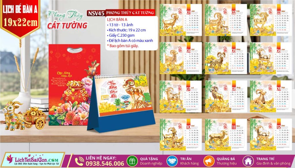 Lịch Để Bàn (19x22cm) - NSV45 - Phong Thủy Cát Tường