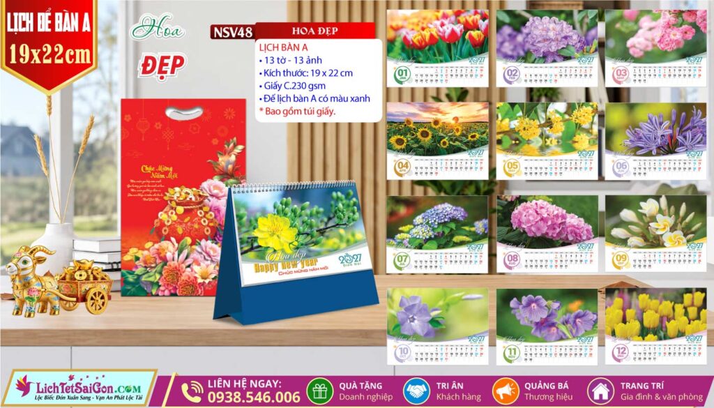 Lịch Để Bàn (19x22cm) - NSV48 - Hoa Đẹp