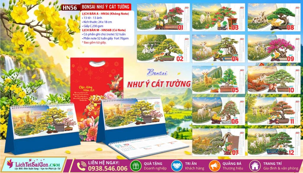 Lịch Để Bàn A & M (24x18cm) - HN56 - Bonsai Như Ý Cát Tường