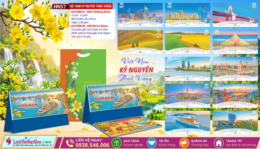 Lịch Để Bàn A & M (24x18cm) - HN57 - Việt Nam Kỷ Nguyên Thịnh Vượng