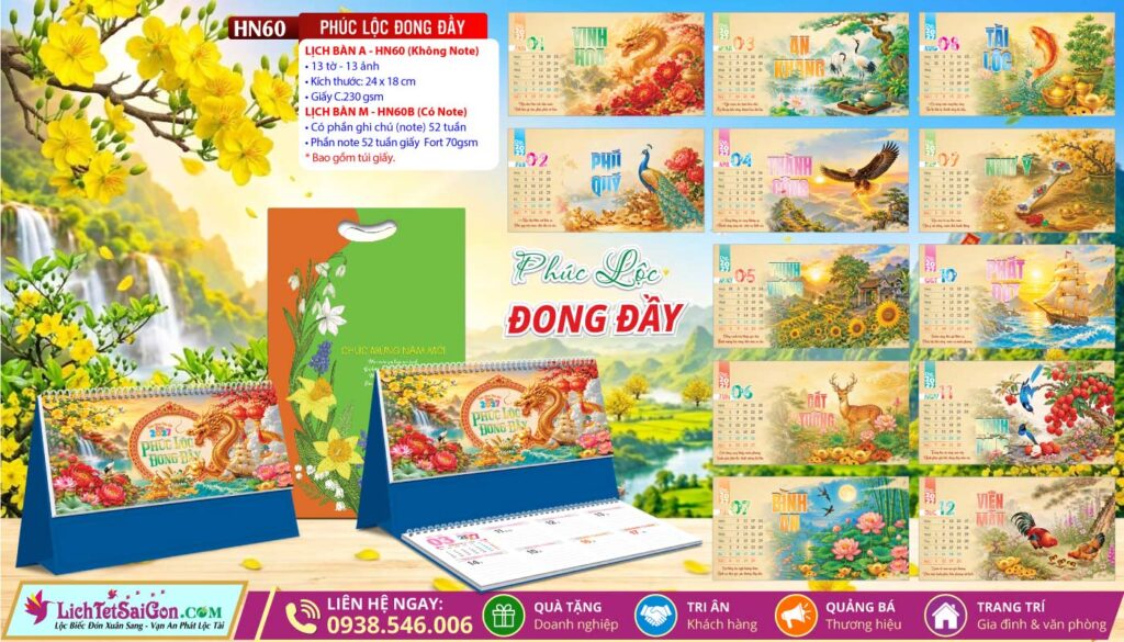 Lịch Để Bàn A & M (24x18cm) - HN60 - Phúc Lộc Đong Đầy