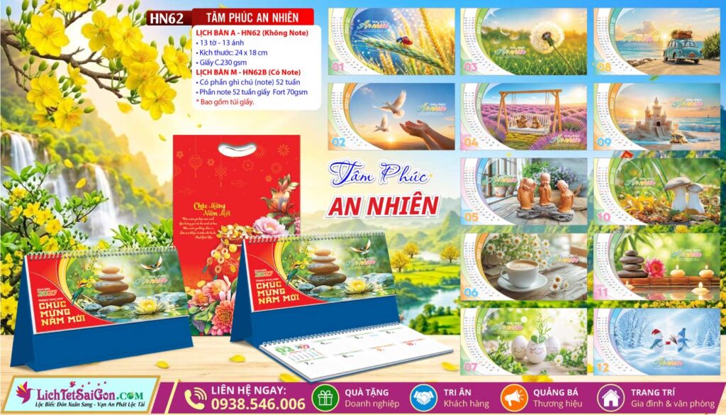 Lịch Để Bàn A & M (24x18cm) - HN62 - Tâm Phúc An Nhiên