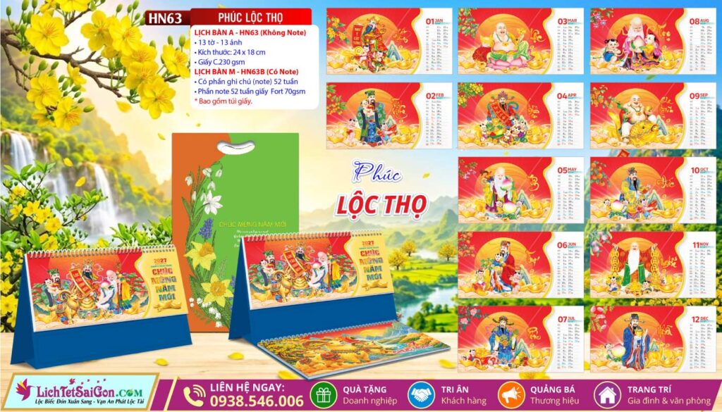 Lịch Để Bàn A & M (24x18cm) - HN63 - Phúc Lộc Thọ