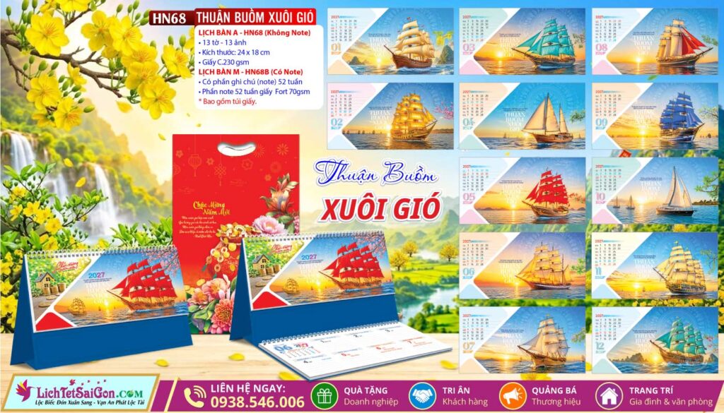 Lịch Để Bàn A & M (24x18cm) - HN68 - Thuận Buồm Xuôi Gió