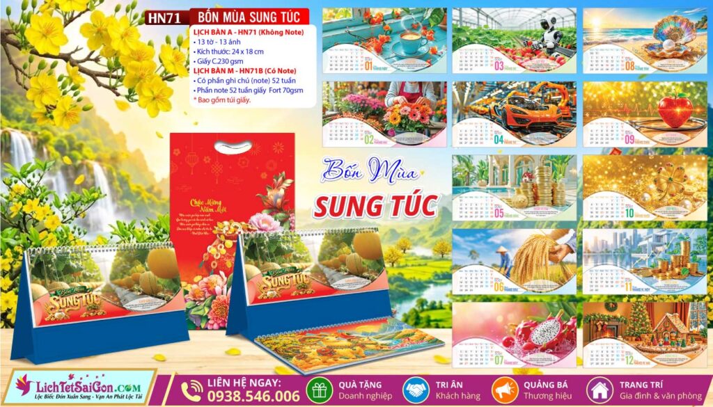 Lịch Để Bàn A & M (24x18cm) - HN71 - Bốn Mùa Sung Túc