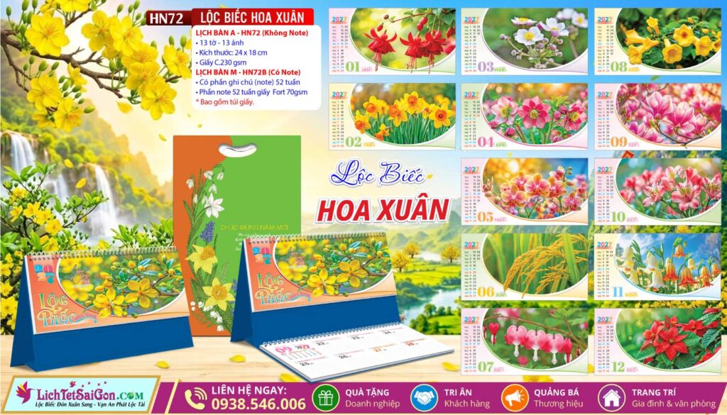 Lịch Để Bàn A & M (24x18cm) - HN72 - Lộc Biếc Hoa Xuân