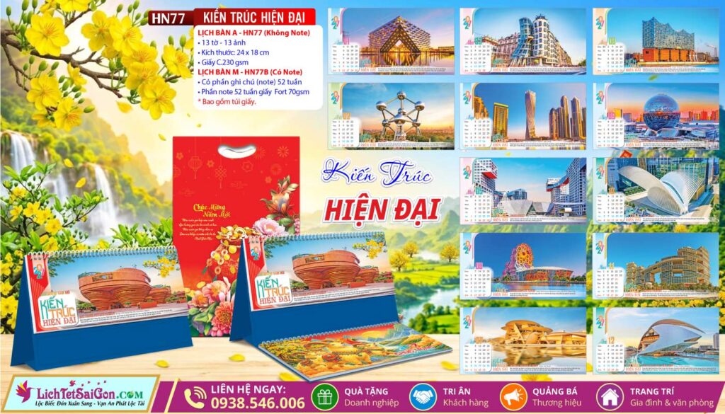 Lịch Để Bàn A & M (24x18cm) - HN77 - Kiến Trúc Hiện Đại