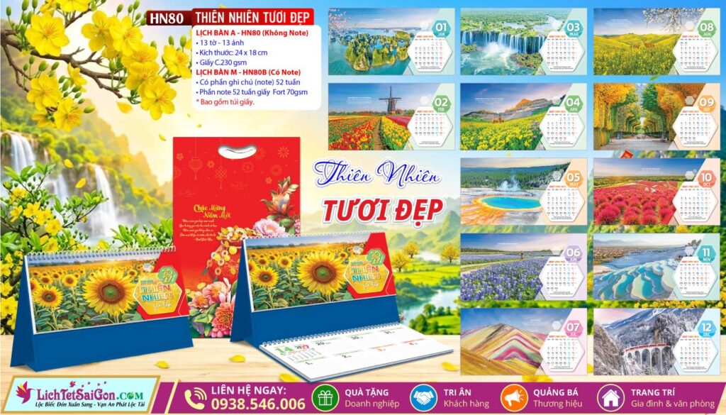 Lịch Để Bàn A & M (24x18cm) - HN80 - Thiên Nhiên Tươi Đẹp