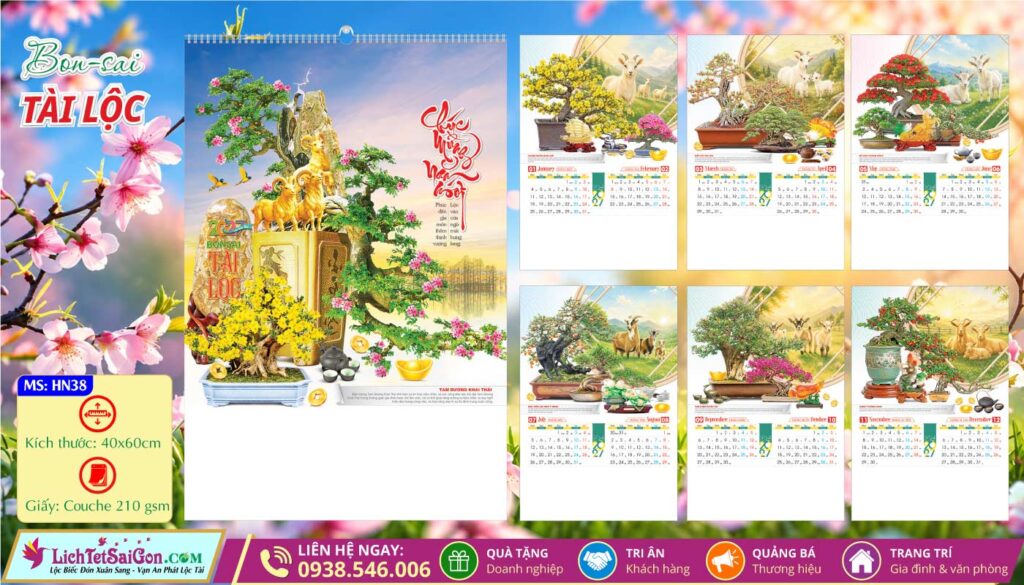 Lịch Lò Xo 7 Tờ - HN38 - Bon-Sai Tài Lộc