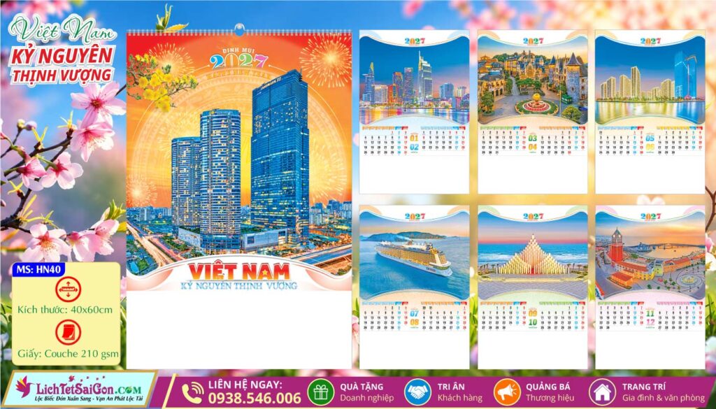 Lịch Lò Xo 7 Tờ - HN40 - Việt Nam Kỷ Nguyên Thịnh Vượng