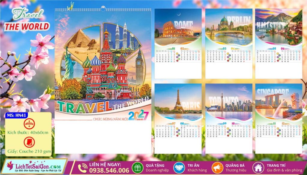 Lịch Lò Xo 7 Tờ - HN41 - Travel The World