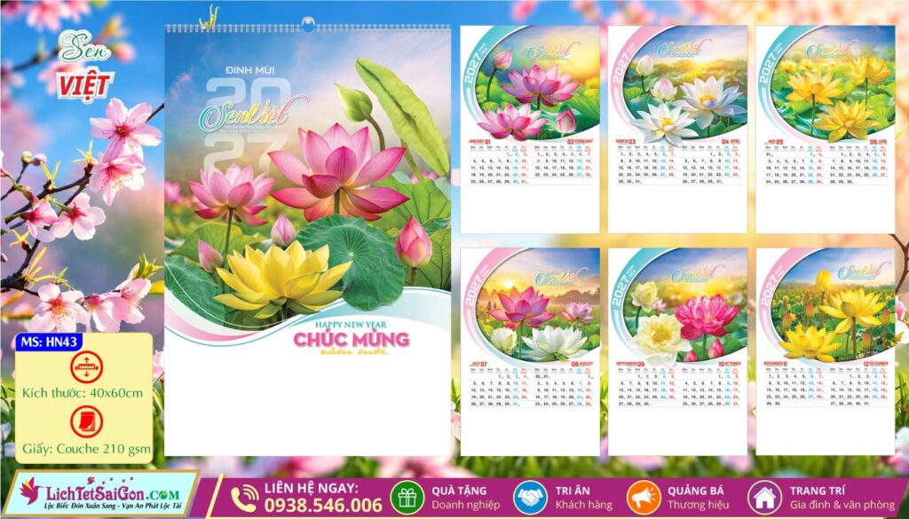 Lịch Lò Xo 7 Tờ - HN43 - Sen Việt