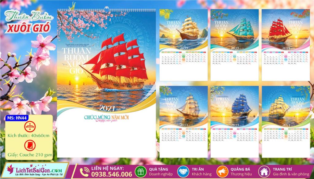 Lịch Lò Xo 7 Tờ - HN44 - Thuận Buồm Xuôi Gió