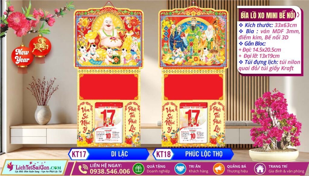 Bìa Lò Xo Giữa Mini (33x63cm) Bế Nổi - KT17 - Di Lặc + KT18 - Phúc Lộc Thọ