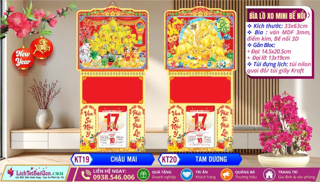 Bìa Lò Xo Giữa Mini (33x63cm) Bế Nổi - KT19 - Chậu Mai + KT20 - Tam Dương