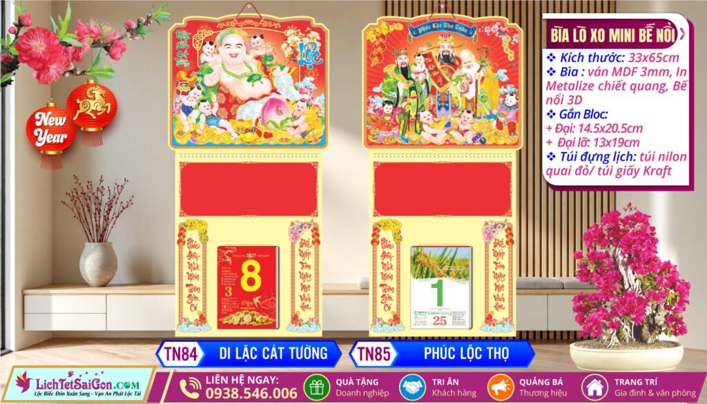 Bìa Lò Xo Giữa Mini (33x65cm) Bế Nổi - TN84 - Di Lặc Cát Tường + TN85 - Phúc Lộc Thọ