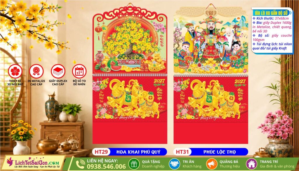 Lịch Lò Xo Giữa Bộ Số - HT29 - Hoa Khai Phú Quý + HT31 - Phúc Lộc Thọ