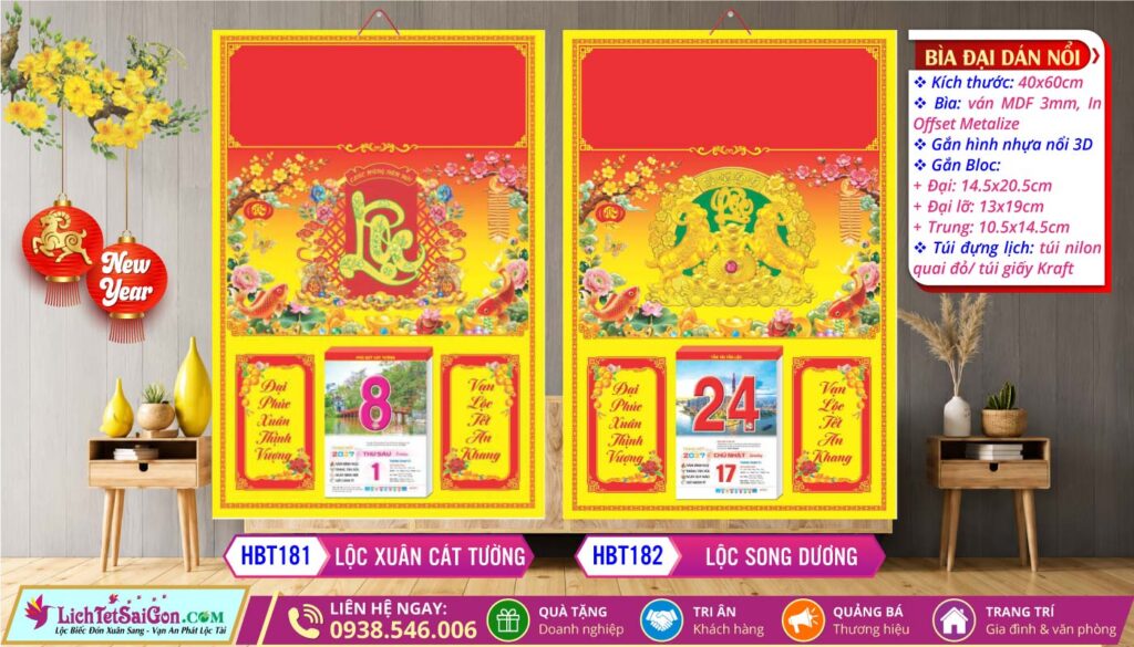 Bìa Đại Dán Nổi - HBT181 - Lộc Xuân Cát Tường + HBT182 - Lộc Song Dương