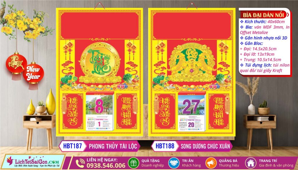 Bìa Đại Dán Nổi - HBT187 - Phong Thủy Tài Lộc + HBT188 - Song Dương Chúc Xuân