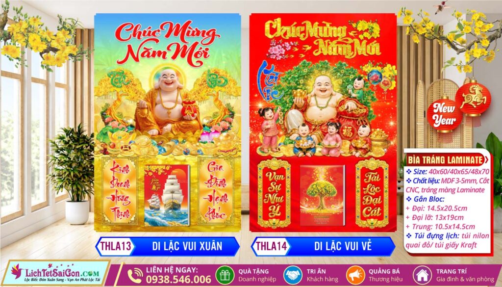 Bìa Tráng Gương Laminate - THLA13 - Di Lặc Vui Xuân + THLA14 - Di Lặc Vui Vẻ