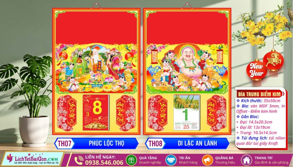 Bìa Trung (35x50cm) Điểm Kim - TH07 - Phúc Lộc Thọ + TH08 - Di Lặc An Lành
