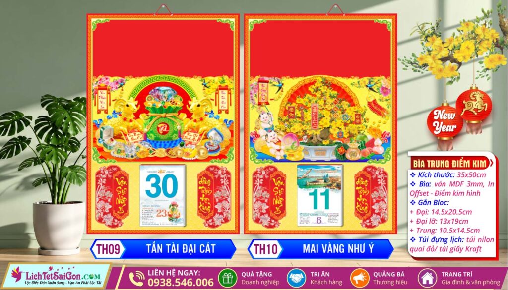 Bìa Trung (35x50cm) Điểm Kim - TH09 - Tấn Tài Đại Cát + TH10 - Mai Vàng Như Ý