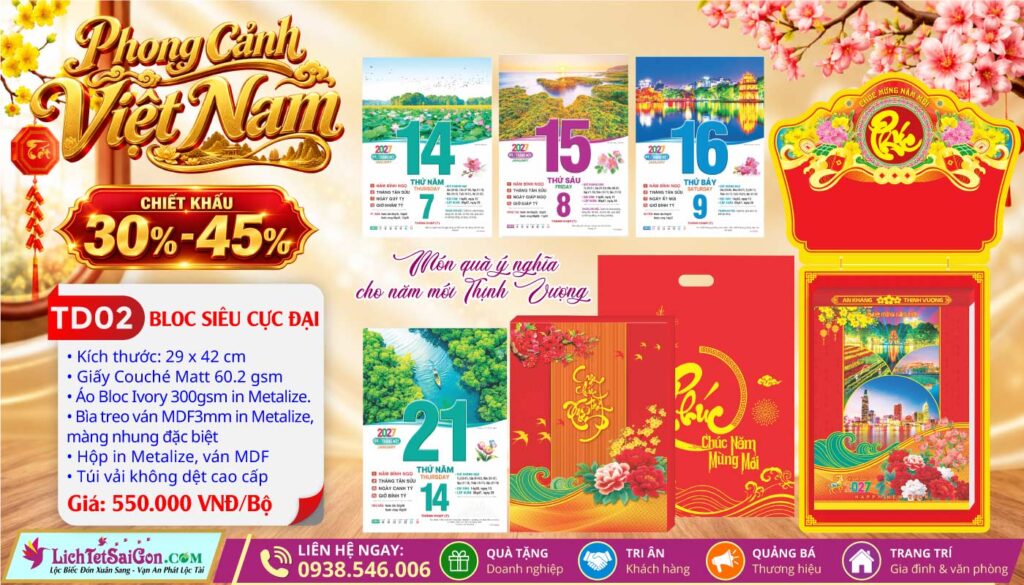 [Mã Số: TD02] Bloc Siêu Cực Đại (29x42cm) - Phong Cảnh Việt Nam (Đầu Treo Chữ Phúc)