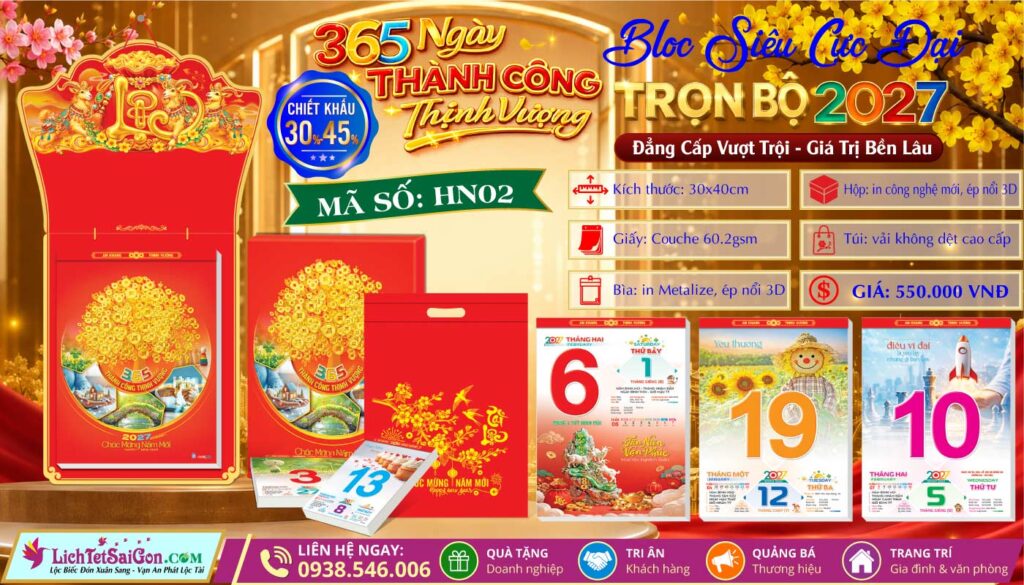 [Mã Số: HN02] Bloc Siêu Cực Đại (30x40cm) - 365 Ngày Thành Công Thịnh Vượng