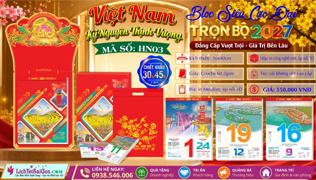 [Mã Số: HN03] Bloc Siêu Cực Đại (30x40cm) - Việt Nam Kỷ Nguyên Thịnh Vượng