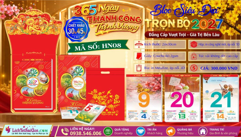 [Mã Số: HN08] Bloc Siêu Đại (20x30cm) - 365 Ngày Thành Công Thịnh Vượng