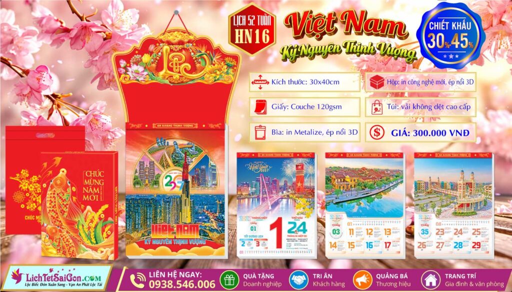 [Mã Số: HN16] Lịch 52 Tuần (30x40cm) - Việt Nam Kỷ Nguyên Thịnh Vượng