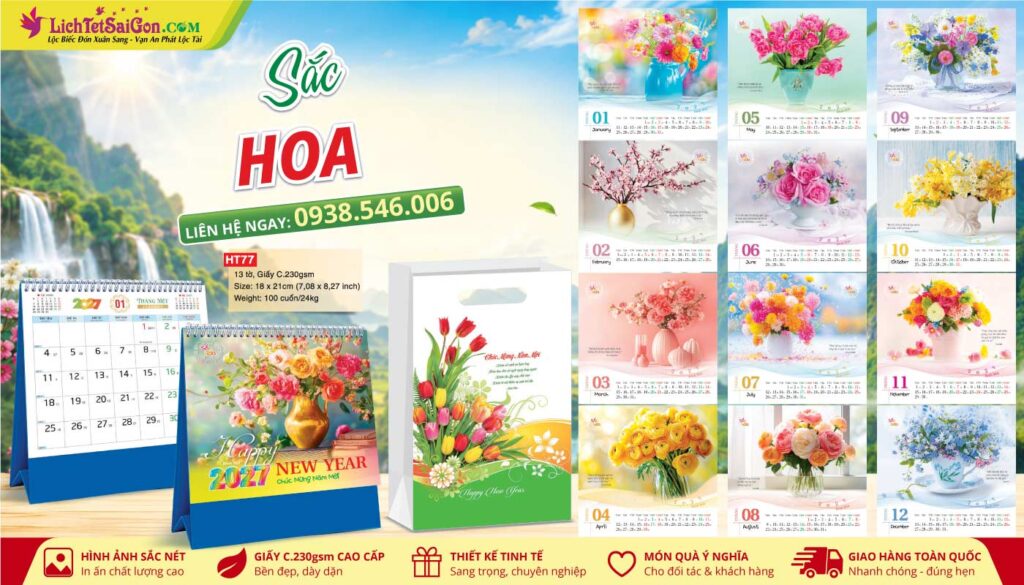 Lịch Bàn A - MS: HT77 - Sắc Hoa