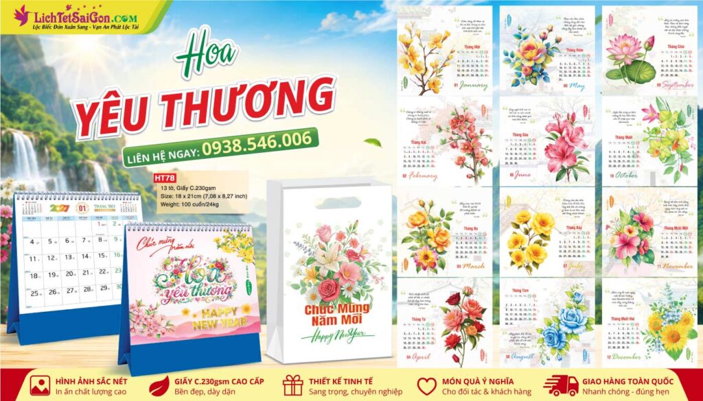 Lịch Bàn A - MS: HT78 - Hoa Yêu Thương