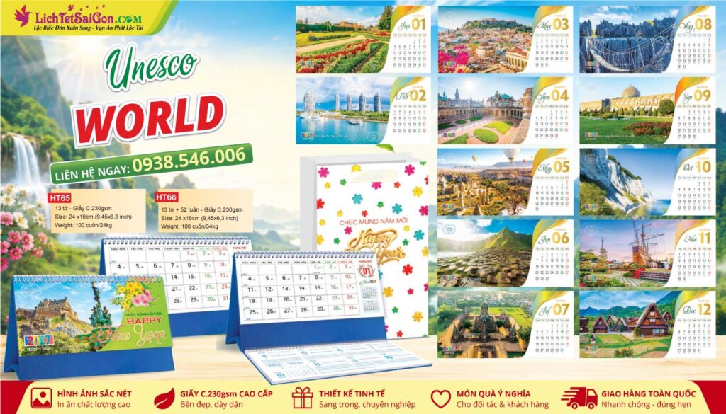 Lịch Bàn A & M - MS: HT65 - Unesco World