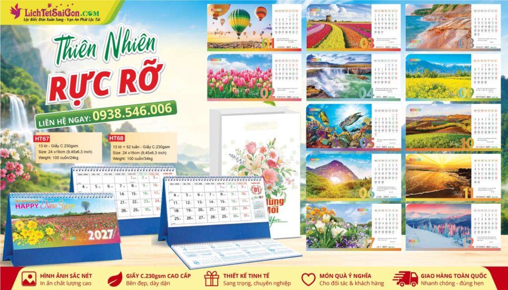 Lịch Bàn A & M - MS: HT67 - Thiên Nhiên Rực Rỡ
