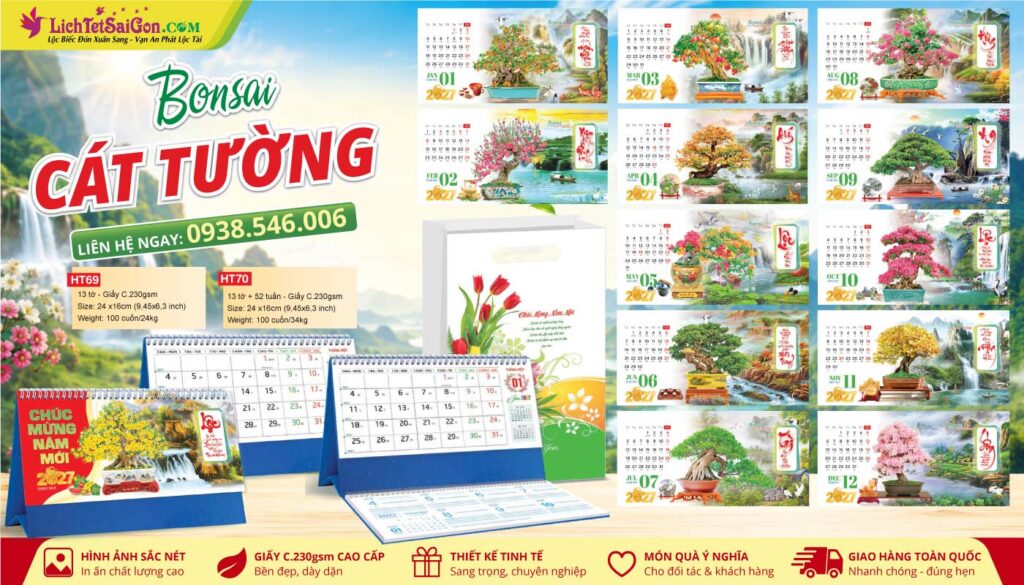 Lịch Bàn A & M - MS: HT69 - Bon Sai Cát Tường