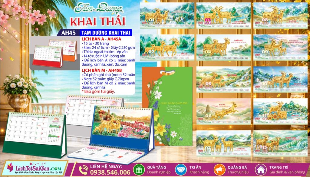 Lịch Để Bàn A & M - MS: AH45 - Tam Dương Khai Thái