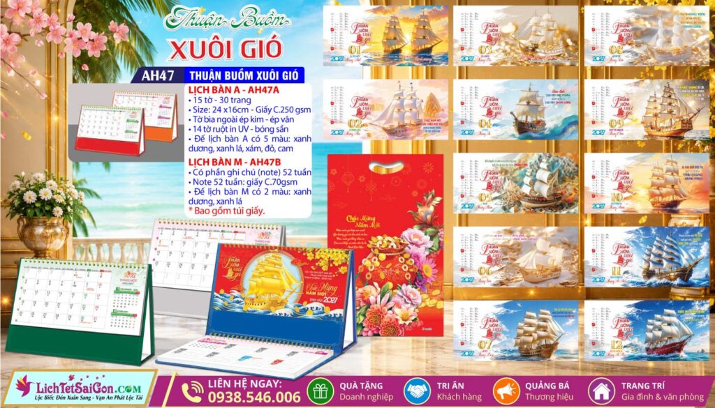 Lịch Để Bàn A & M - MS: AH47 - Thuận Buồm Xuôi Gió