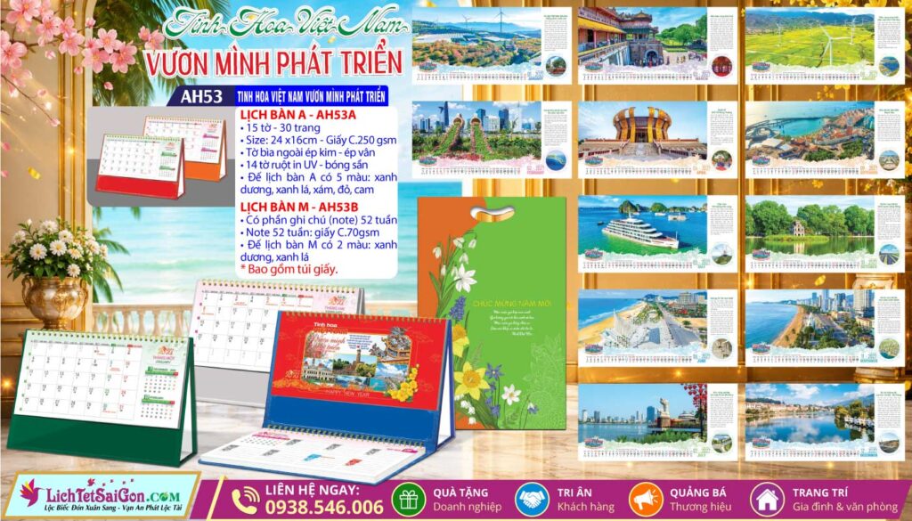 Lịch Để Bàn A & M - MS: AH53 - Tinh Hoa Việt Nam Vươn Mình Phát Triển
